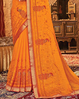 Vishal Prints Orange Chiffon Saree With Embroidery Work