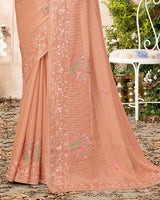 Vishal Prints Dark Peach Moss Chiffon Designer Saree With Embroidery And Diamond Work