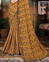 Vishal Prints Coffee Brown Printed Cotton Silk Saree With Fancy Border