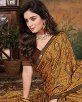 Vishal Prints Coffee Brown Printed Cotton Silk Saree With Fancy Border