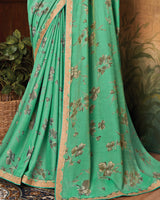 Vishal Prints Dark Mint Green Printed Cotton Silk Saree With Fancy Border