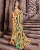 Vishal Prints Yellow Patterned Chiffon Digital Print Saree