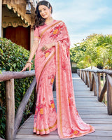 Vishal Prints Rose Pink Printed Brasso Saree With Fancy Border
