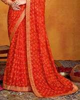 Vishal Prints Red Georgette Saree With Foil Print And Zari Border