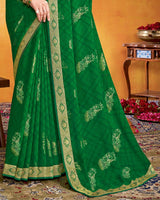 Vishal Prints Dark Green Georgette Saree With Foil Print And Zari Border
