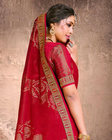Vishal Prints Cherry Red Fancy Brasso Saree With Foil Print And Zari Border