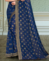 Vishal Prints Navy Blue Georgette Saree With Foil Print And Zari Border