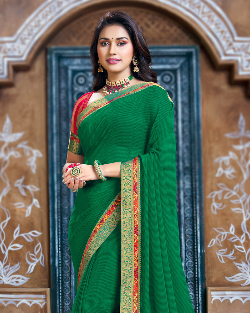 Vishal Prints Dark Green Georgette Saree With Fancy Border