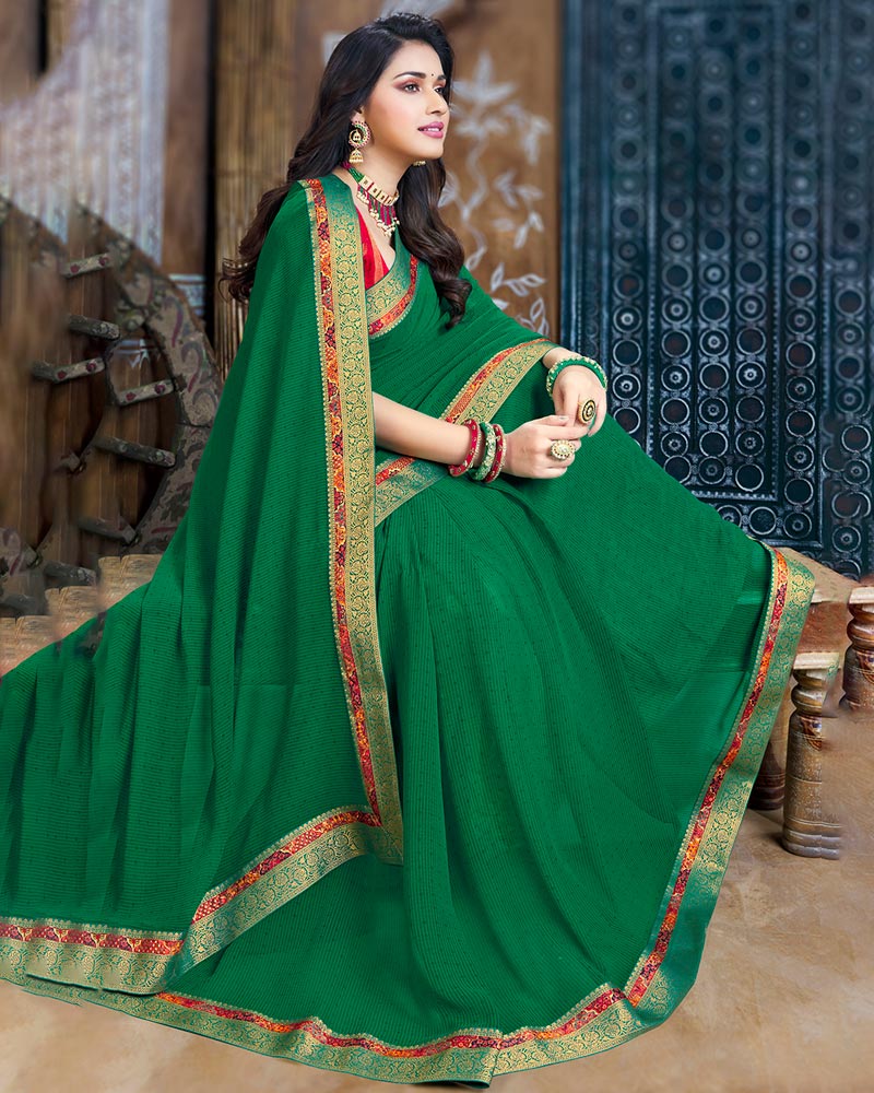 Vishal Prints Dark Green Georgette Saree With Fancy Border
