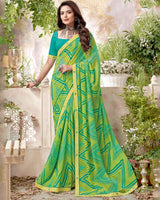 Vishal Prints Aqua Green Printed Georgette Saree With Fancy Border