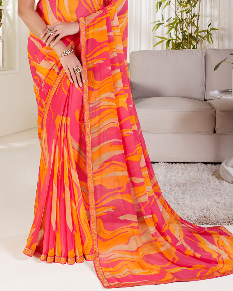 Vishal Prints Blush Pink Printed Georgette Saree With Zari Border