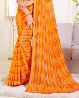 Vishal Prints Yellowish Orange Printed Georgette Saree With Zari Border