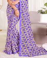 Vishal Prints Moody Blue Printed Georgette Saree With Fancy Border