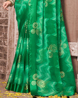 Vishal Prints Dark Green Printed Chiffon Saree With Foil Print And Zari Border