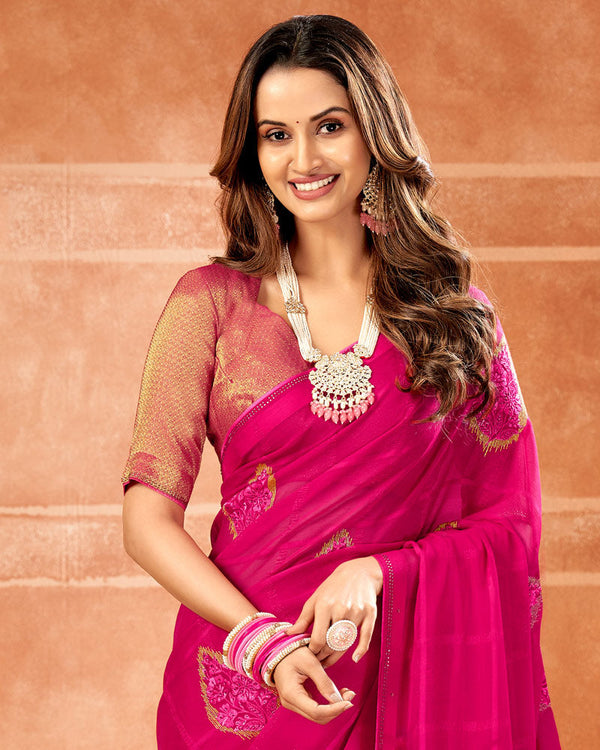 Vishal Prints Hot Pink Designer Georgette Saree With Embroidery And Diamond Work
