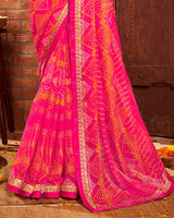 Vishal Prints Hot Pink Patterned Chiffon Bandhani Print Saree With Fancy Border