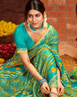 Vishal Prints Teal Green Patterned Chiffon Bandhani Print Saree With Fancy Border