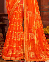 Vishal Prints Dark Orange Patterned Chiffon Bandhani Print Saree With Fancy Border