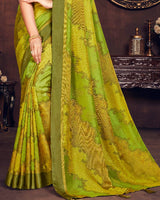 Vishal Prints Mehandi Green Silk Brasso Saree With Foil Print And Tassel