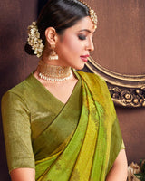 Vishal Prints Mehandi Green Silk Brasso Saree With Foil Print And Tassel