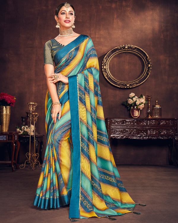 Vishal Prints Multi Silk Brasso Saree With Foil Print And Tassel