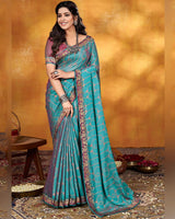 Vishal Prints Dark Turquoise Blue Brasso Saree With Zari Border