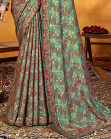 Vishal Prints Turquoise Green Brasso Saree With Zari Border