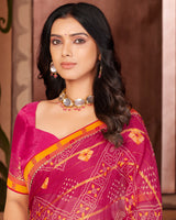 Vishal Prints Dark Pink Designer Chiffon Saree With Embroidery Work And Fancy Border