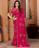 Vishal Prints Red Pink Designer Chiffon Saree With Embroidery Work And Fancy Border