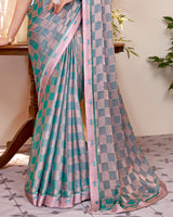 Vishal Prints Horizon Blue Designer Patterned Chiffon Saree With Fancy Border