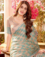 Vishal Prints Pastel Teal Green Designer Patterned Chiffon Saree With Fancy Border