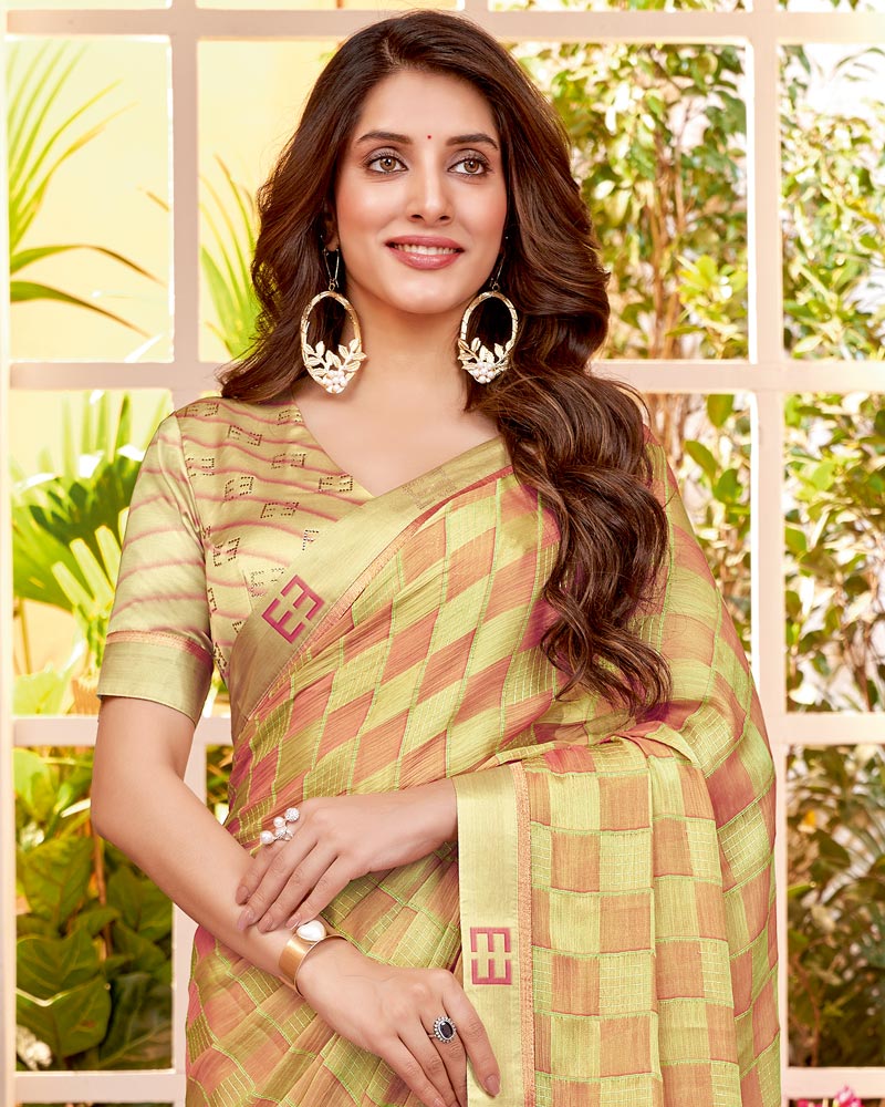 Vishal Prints Primrose Yellow Designer Patterned Chiffon Saree With Fancy Border