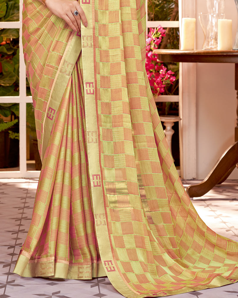 Vishal Prints Primrose Yellow Designer Patterned Chiffon Saree With Fancy Border