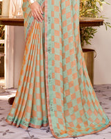 Vishal Prints Mist Green Designer Patterned Chiffon Saree With Fancy Border