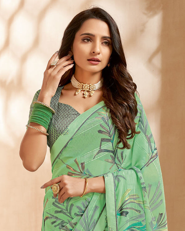 Vishal Prints Sea Green Printed Patterned Georgette Saree With Fancy Border