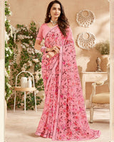 Vishal Prints Pastel Pink Printed Patterned Georgette Saree With Fancy Border