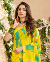 Vishal Prints Yellow Printed Patterned Georgette Saree With Fancy Border
