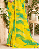 Vishal Prints Yellow Printed Patterned Georgette Saree With Fancy Border