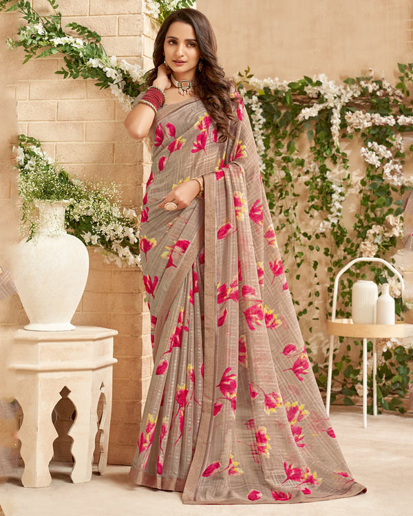 Vishal Prints Dusty Brown Printed Patterned Georgette Saree With Fancy Border
