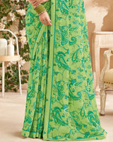 Vishal Prints Olivine Green Printed Patterned Georgette Saree With Fancy Border
