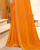 Vishal Prints Orange Printed Georgette Saree With Diamond Work And Fancy Border