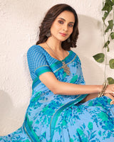 Vishal Prints Cornflower Blue Printed Georgette Saree With Satin Border