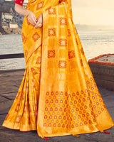 Vishal Prints Orange Silk Weaving Saree With Zari Border And Tassel
