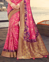 Vishal Prints Hot Pink Silk Weaving Saree With Zari Border And Tassel