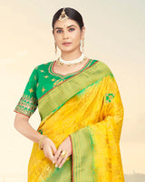 Vishal Prints Yellow Silk Weaving Saree With Zari Border And Tassel