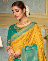 Vishal Prints Dark Yellow Art Silk Weaving And Zari Border Saree With Tassel