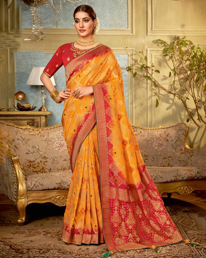 Vishal Prints Golden Yellow Art Silk Weaving And Zari Border Saree With Tassel