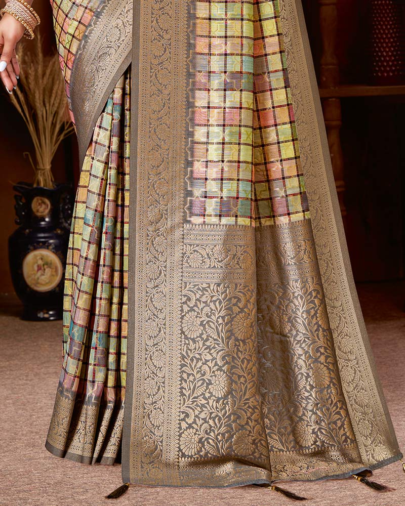 Vishal Prints Coffee Brown Dola Silk Designer Zari Weaving Saree With Tassel