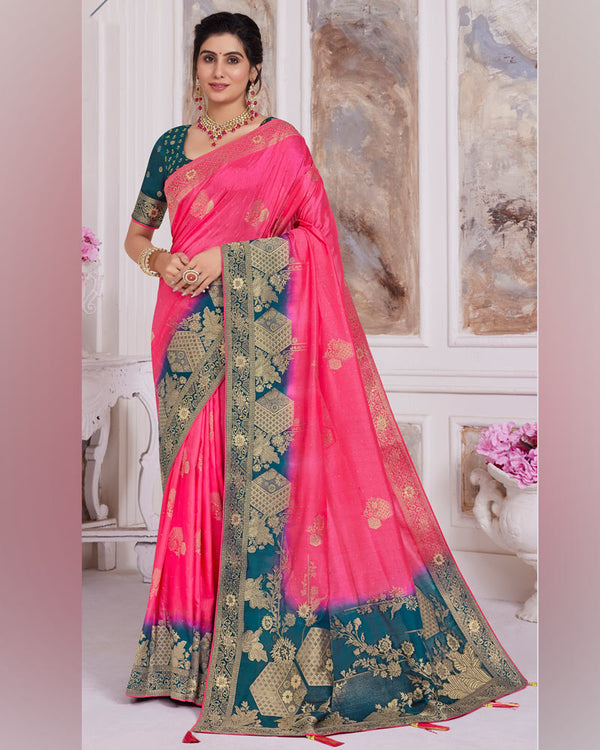 Vishal Prints Violet Red Designer Dola Silk Weaving And Diamond Work Saree With Core Piping