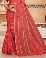 Vishal Prints Pinkish Red Printed Bandhani Print Patterned Chiffon Saree With Foil